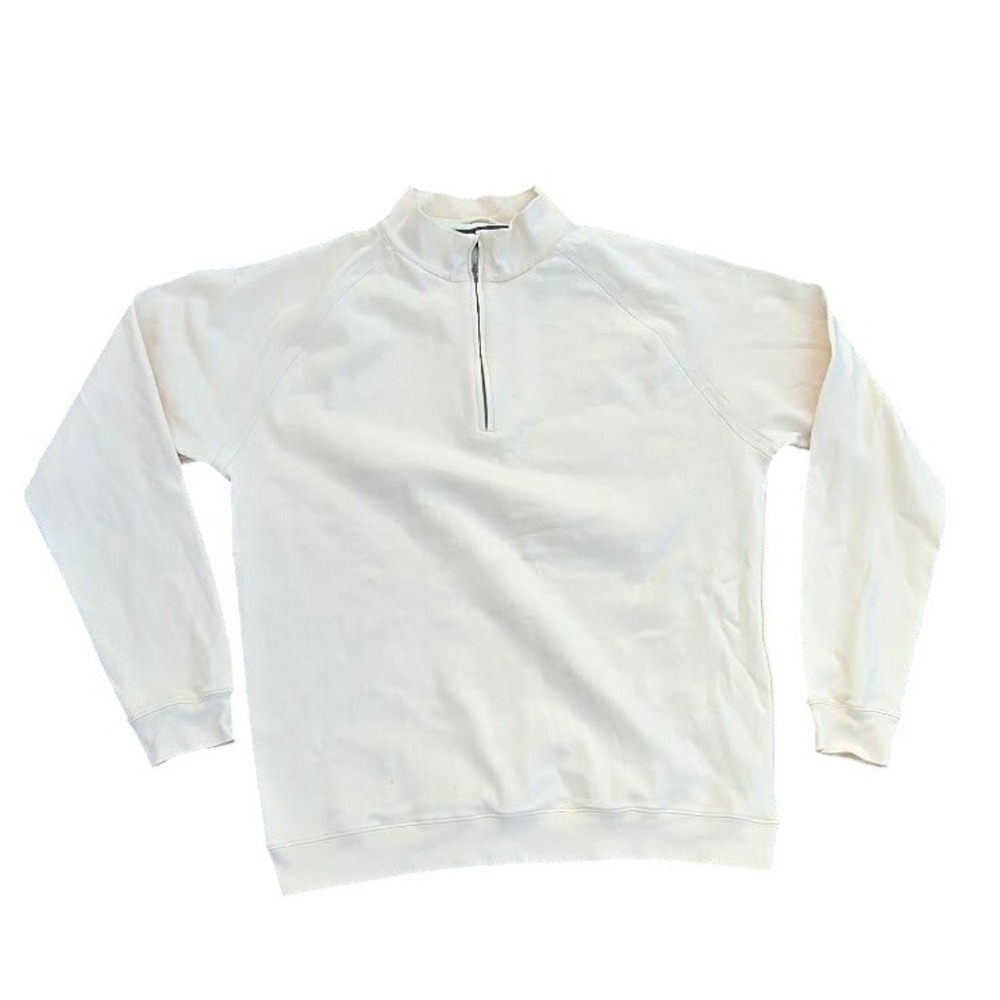 Tricots St Raphael Mens Large Cream Cotton Lycra 1/4 Zip Pullover Sweater Peru